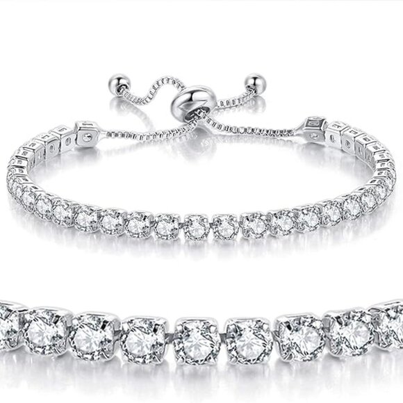 White Gold Tennis Bracelet • 4mm Hand-Set CZ • Adjustable • Gift Ready - Picture 4 of 4